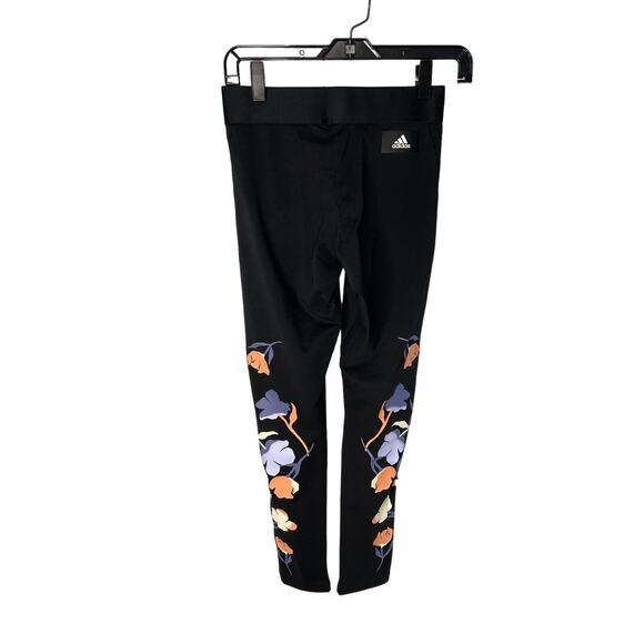 Adidas black stretch legging pants floral printed women's size small - Picture 1 of 5